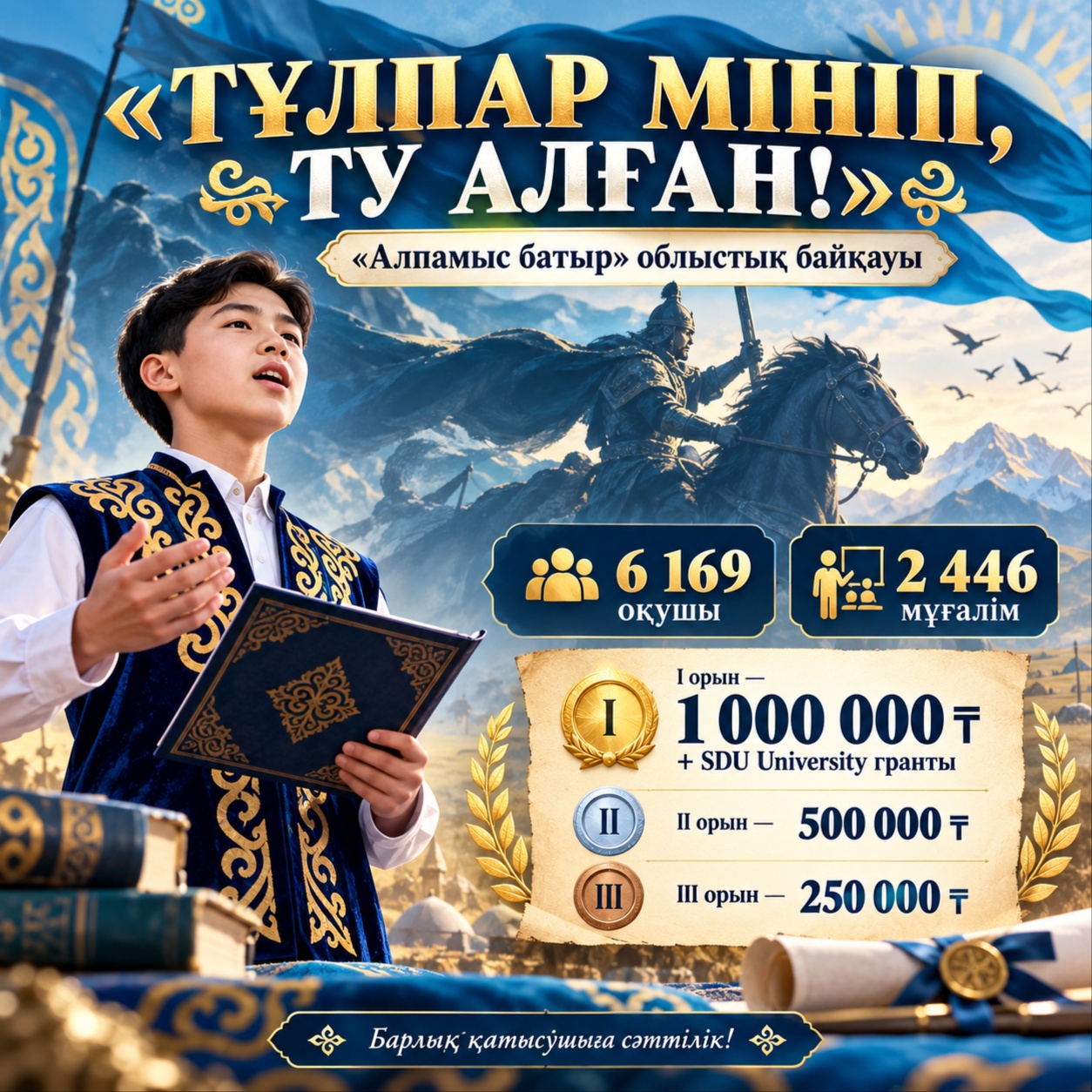 Победитель конкурса «Тұлпар мініп, ту алған!» получит 1 млн тенге и образовательный грант SDU University